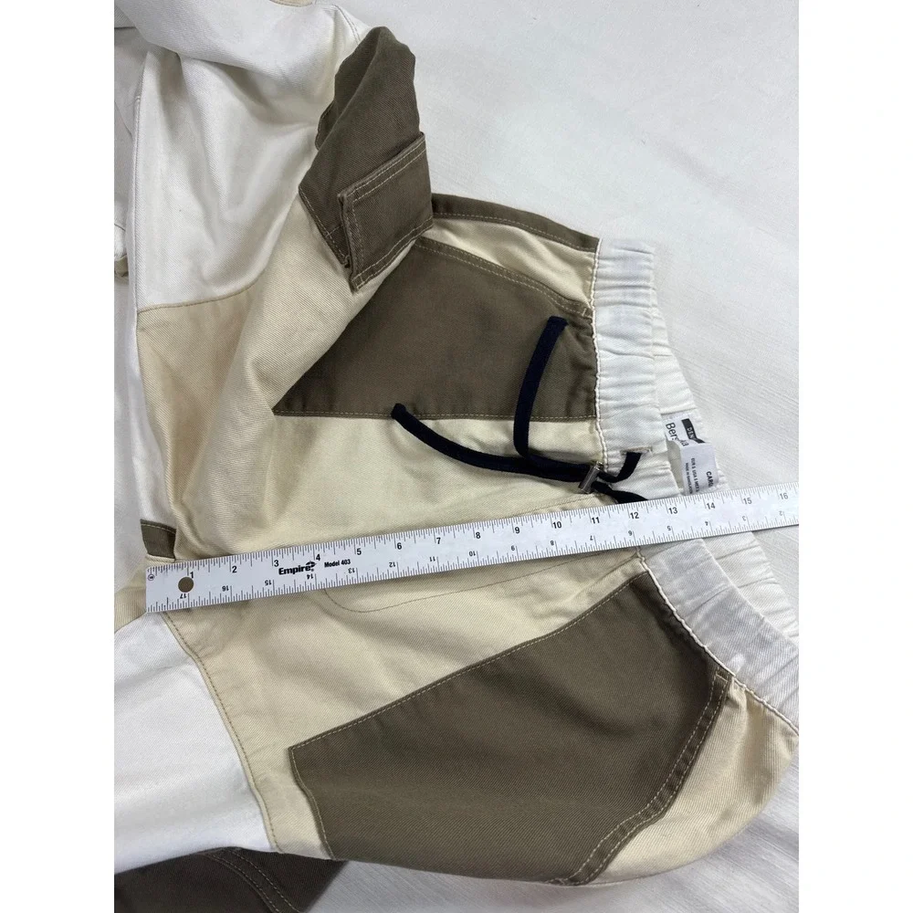 Bershka Colorblock Cargo Pants Mens Small Beige White Patchwork Utility Trousers